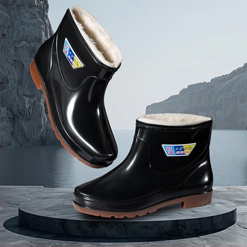 Guixin мъжки водоустойчиви ботуши за дъжд с подплата от флис, антиплъзгаща подметка и износоустойчива конструкция, нисък маншет