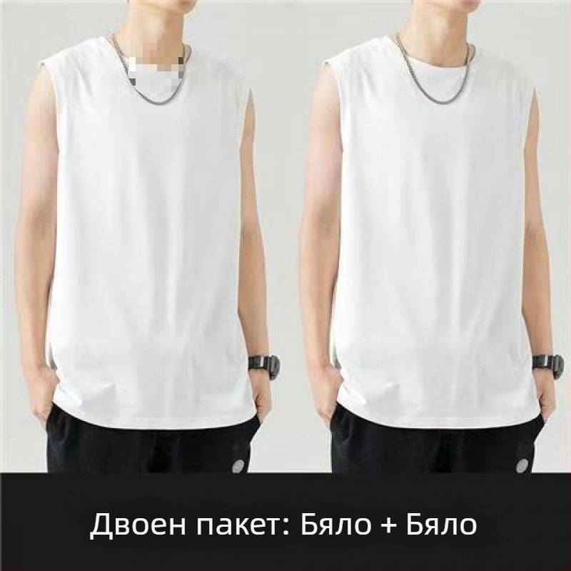 Безръкав памучен потник, свободен модел, кръгло деколте, логотип печат, 96% памук