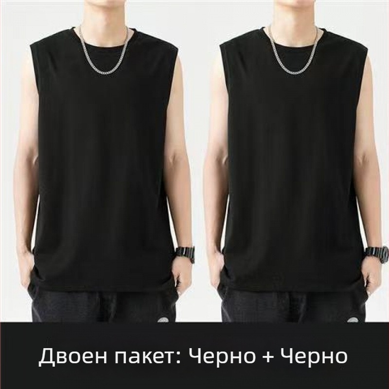 Безръкав памучен потник, свободен модел, кръгло деколте, логотип печат, 96% памук