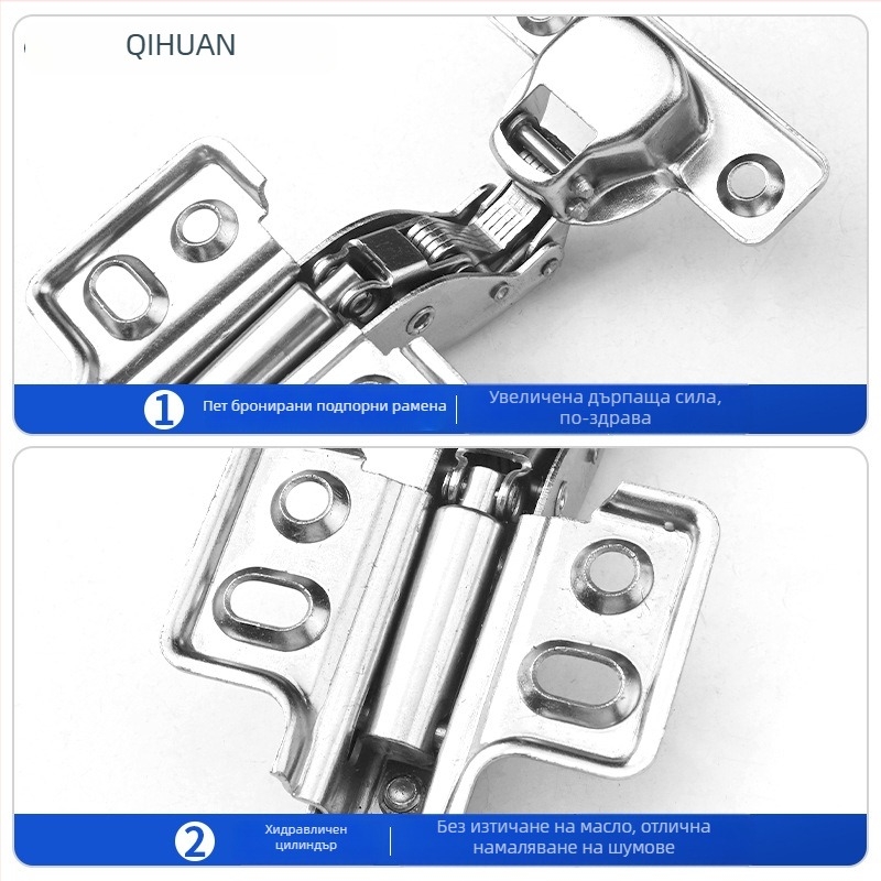 Хидравличен шкафен шарнир с демпфиране за плавно отваряне, никелиран корпус от студено валцована стомана, за дървени врати/гардероби