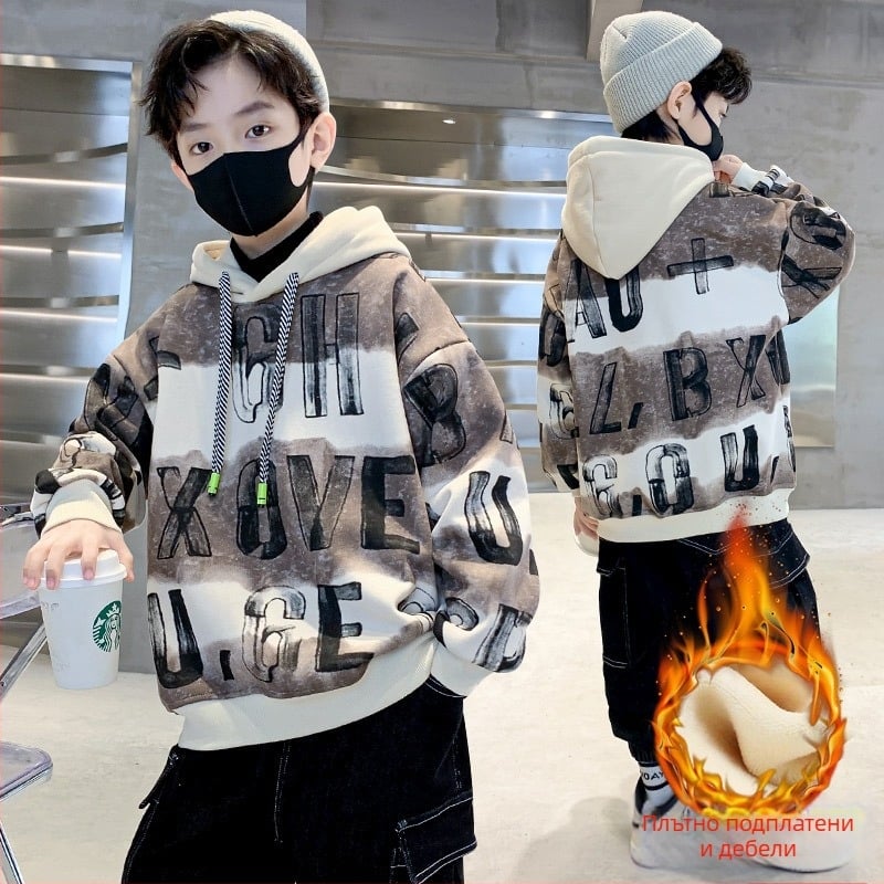 Детски суитшърт с качулка от 100% полиестер флис, стил Casual, за деца над 8 години, есен 2025