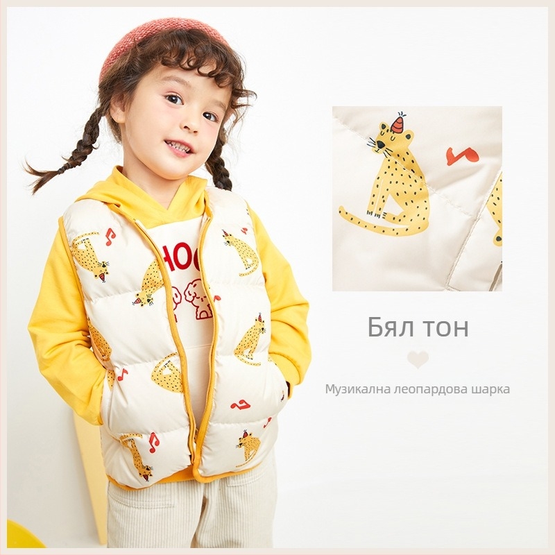 Детска пухена жилетка без ръкави за момчета и момичета, есен 2023, пълнеж: бял патицов пух; външна материя: полиестер; подплата: найлон; стил: свободен