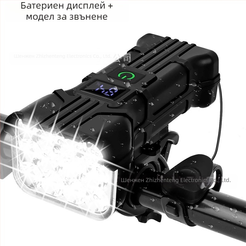 PAGAO Предно велосипедно светло с 12 LED, клаксон и цифров дисплей за планински велосипеди
