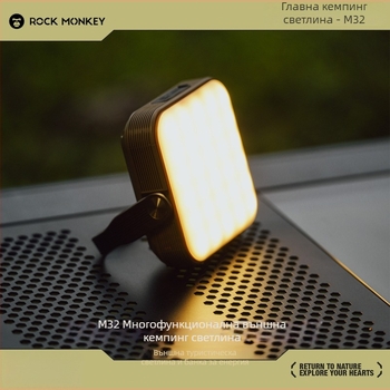 Къмпинг лампа ROCK MONKEY, 20000mAh, магнитна работна лампа, зареждаема, лампа с нажежаема жичка, размери 103×122×37 мм