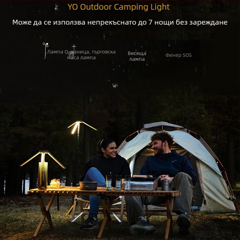 Телескопичен къмпинг фенер с три крака, преносим сгъваем палатен фенер, ултра дълъг живот на батерията, нажежаема лампа, презареждаем, капацитет на батерията 15600, модел YTH913929562711