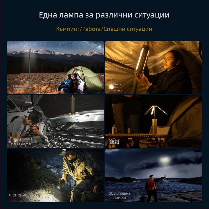 Телескопичен къмпинг фенер с три крака, преносим сгъваем палатен фенер, ултра дълъг живот на батерията, нажежаема лампа, презареждаем, капацитет на батерията 15600, модел YTH913929562711