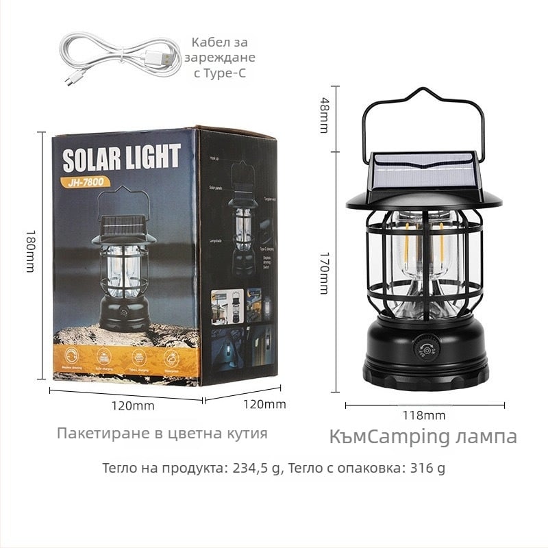 LED къмпинг лампа – презареждаща се, с бутон и дистанционно управление