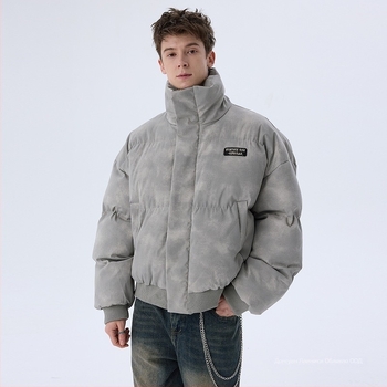 Мъжко памучно яке с рисунка тай-дай distressed, свободна кройка, цип, дебело топло