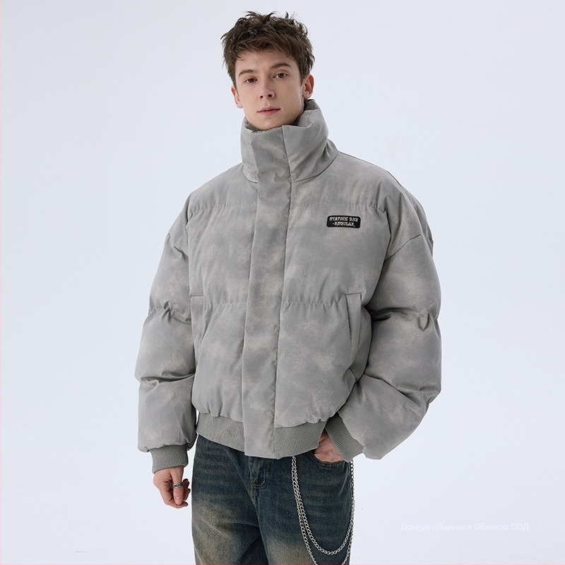 Мъжко памучно яке с рисунка тай-дай distressed, свободна кройка, цип, дебело топло