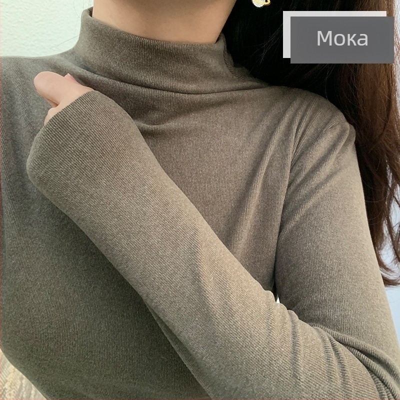 Женска тениска с дълъг ръкав от катионален велур, полиестер/спандекс смес, едноцветен модел, полу висока яка, пуловер стил