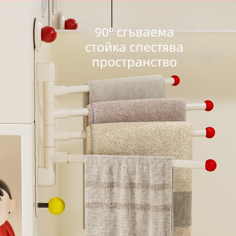 Стенна въртяща се закачалка за кърпи от неръждаема стомана с вакуумни щипки, без пробиване