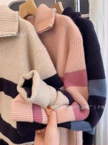 Женски плетен суитшър с качулка, свободен силует, супер дебела вълно-памучно-полиестерна смес, есен 2023