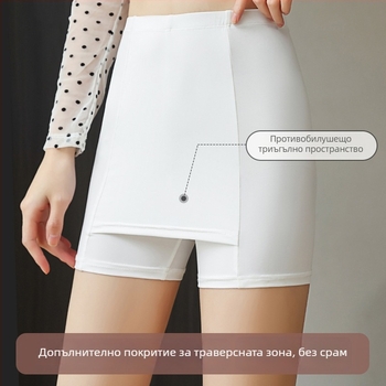 Жени ice silk двойно-слойни безопасни панталони, безшевни, висока талия, лято, предпазват от оголване