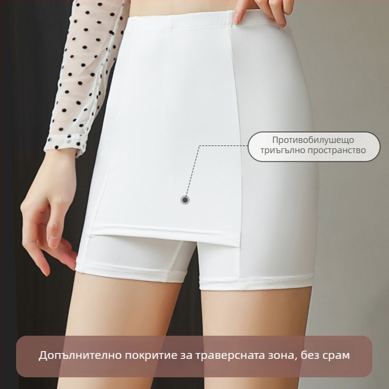 Жени ice silk двойно-слойни безопасни панталони, безшевни, висока талия, лято, предпазват от оголване