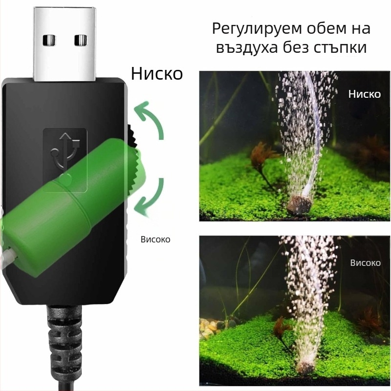 USB помпа за кислород за аквариум с безстепенно регулиране на въздушния поток, преносима за открито, 118 г