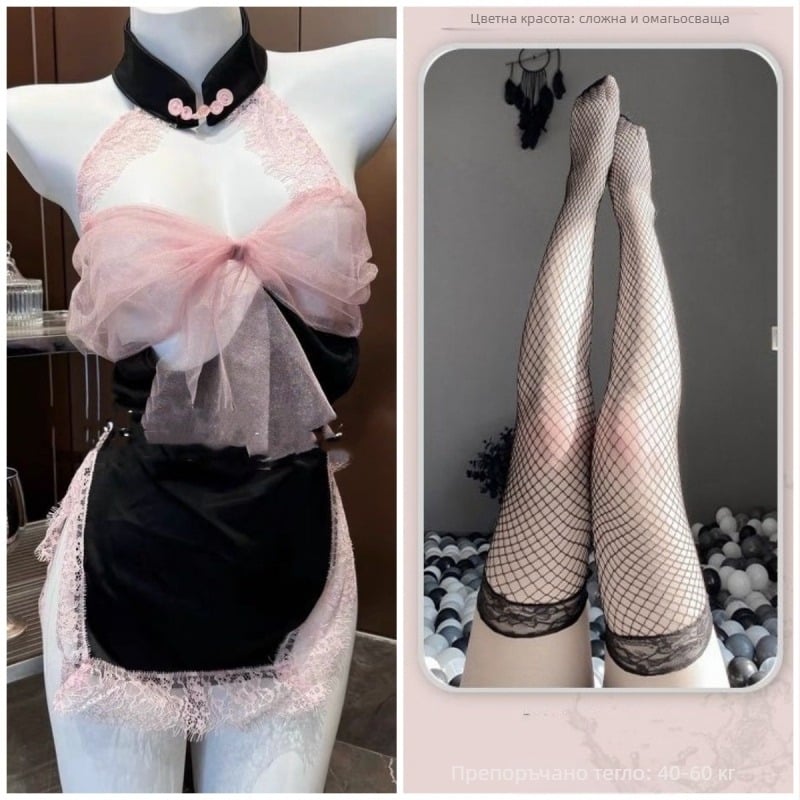 Дантелена нощница за спане с открит гръб и панделка, без ръкави, мини пола (полиестер; тънък плат; 90-95% полиестер)