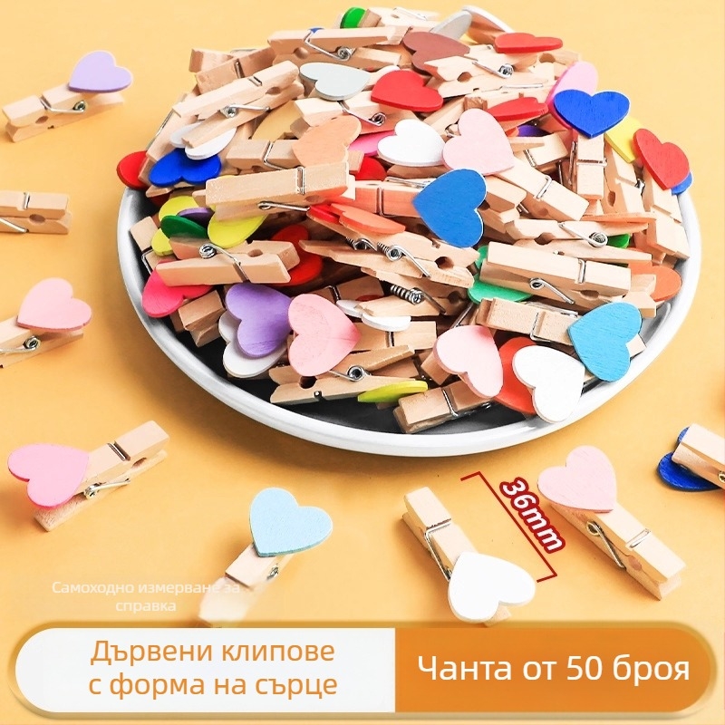 Дървени фотоклипчета, правоъгълна форма, комплект от 100 броя, с конопени етикети