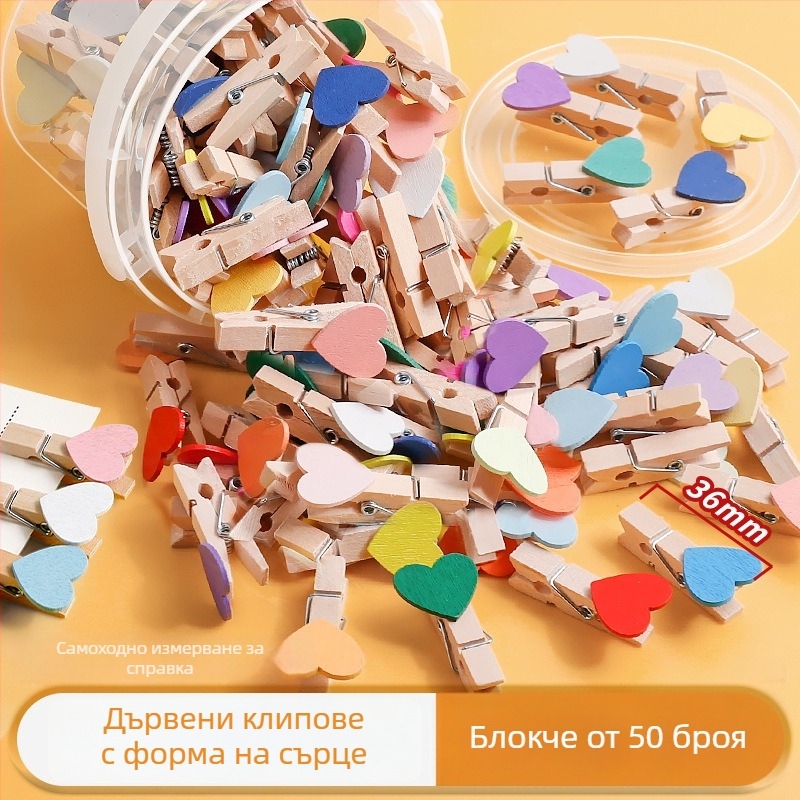 Дървени фотоклипчета, правоъгълна форма, комплект от 100 броя, с конопени етикети