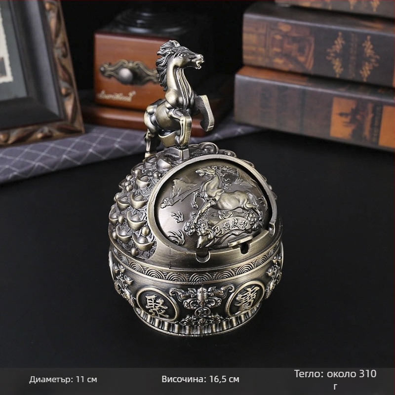 Пепелник със капак, зодиака ретро стил, ветроустойчив, против прах и падане; метална конструкция; печат на лого възможен; кутия 72 бр.