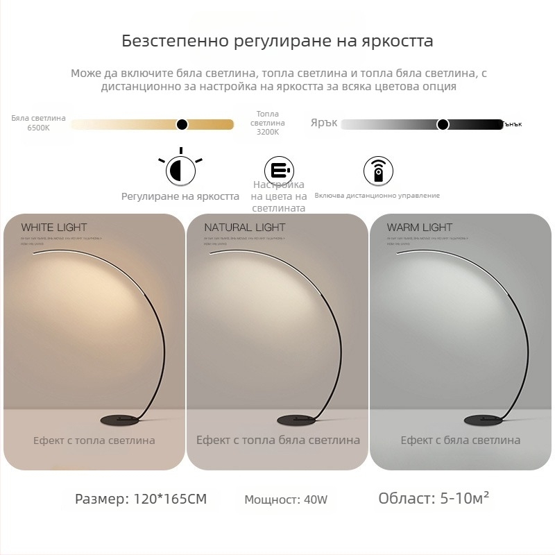 Подова LED лампа, скандинавски стил, абажур от желязо, осветителна площ 10-15 м², 220V