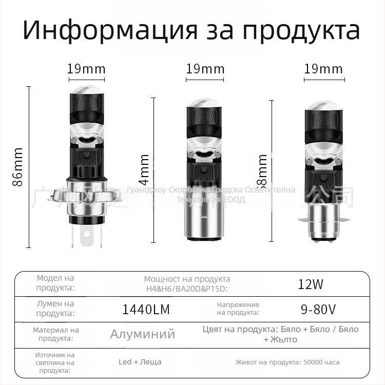 Brieyes LED фар за мотоциклет с концентрираща леща, 9-80V DC, 1440 lm, 12W, IP65