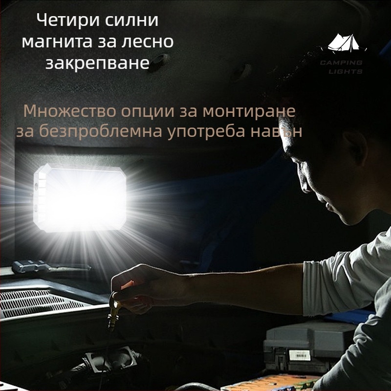 LED къмпинг работна лампа с безжично зареждане, магнитна преносима лампа с висока яркост, 5W, 3.7V батерия