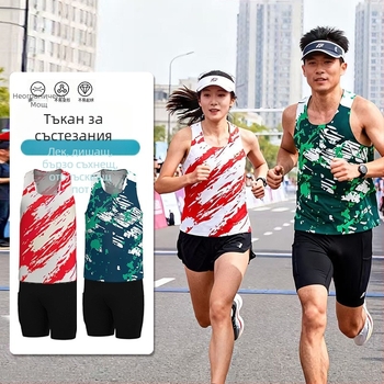 Унисекс потник за бягане със смес от полиестер 90% и химическо влакно, бързосъхнеща и дишаща материя, безшевна лента, подходящ за всички сезони