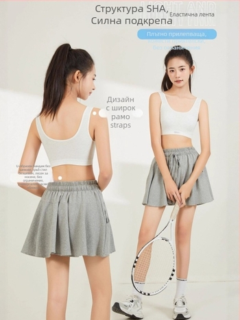 Потник за момичета с две фази на развитие и вградена тънка подложка — без видим бюст, кръгло деколте, вискоза 76.6%