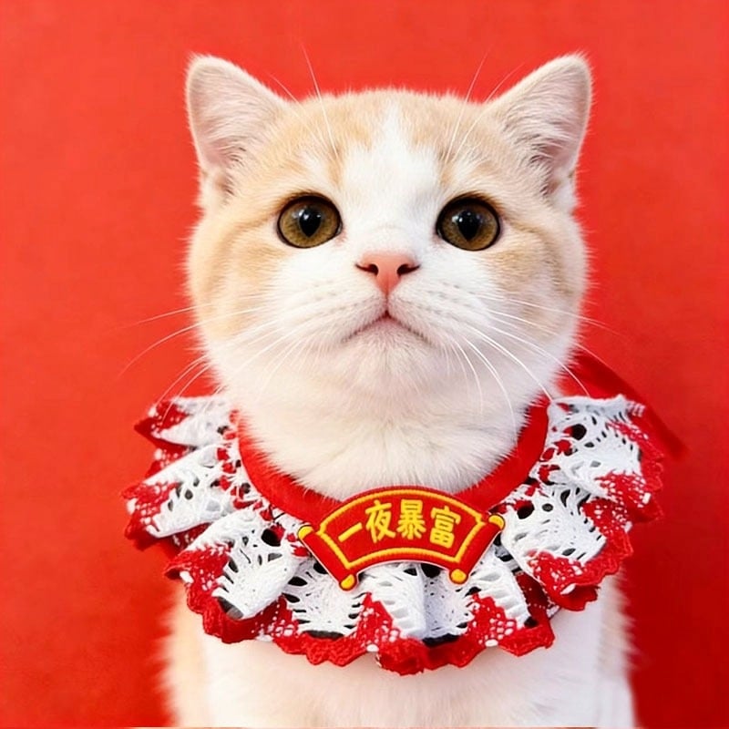 Бандана-огърлица за домашни любимци, китайски стил, кареобразен принт, полиестер, принтиран твил