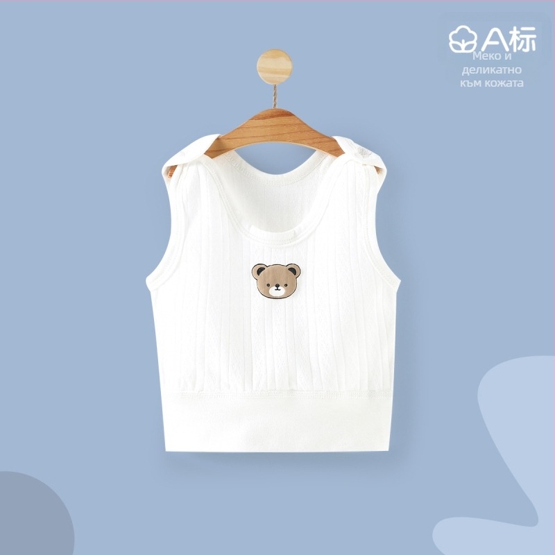 Памучна плетена безръкавна жилетка за новородени, с презрамки и катарами, 100% памук, мека обработка