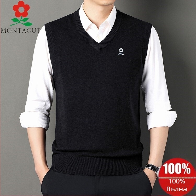 Мъжки V-образна плетена жилетка, Corduroy с Linen основа, Есен 2025