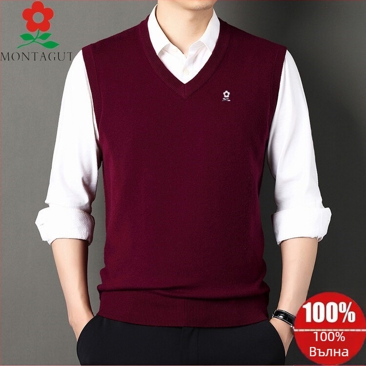 Мъжки V-образна плетена жилетка, Corduroy с Linen основа, Есен 2025