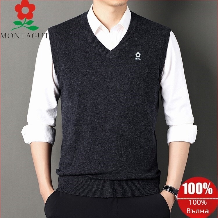 Мъжки V-образна плетена жилетка, Corduroy с Linen основа, Есен 2025