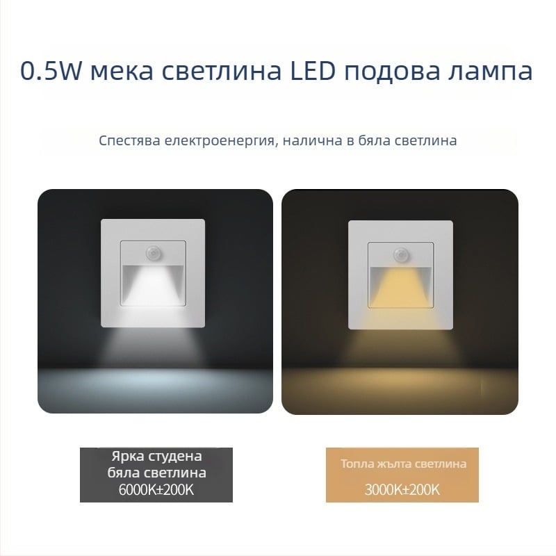 Стъпково осветление за стълбище с датчик за движение, вградено 86-тип LED осветление за стъпка, PC корпус, 220V