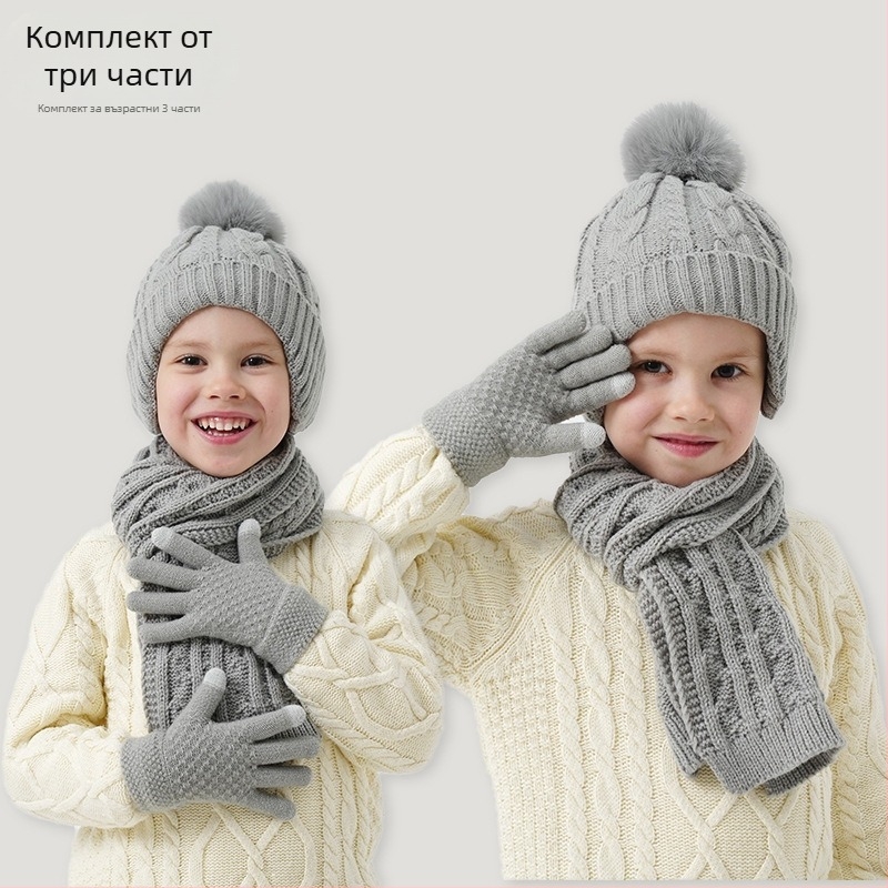 Детски вълнен комплект шапка, шал и ръкавици – унисекс, Twist модел, вълна, есенно-зимно