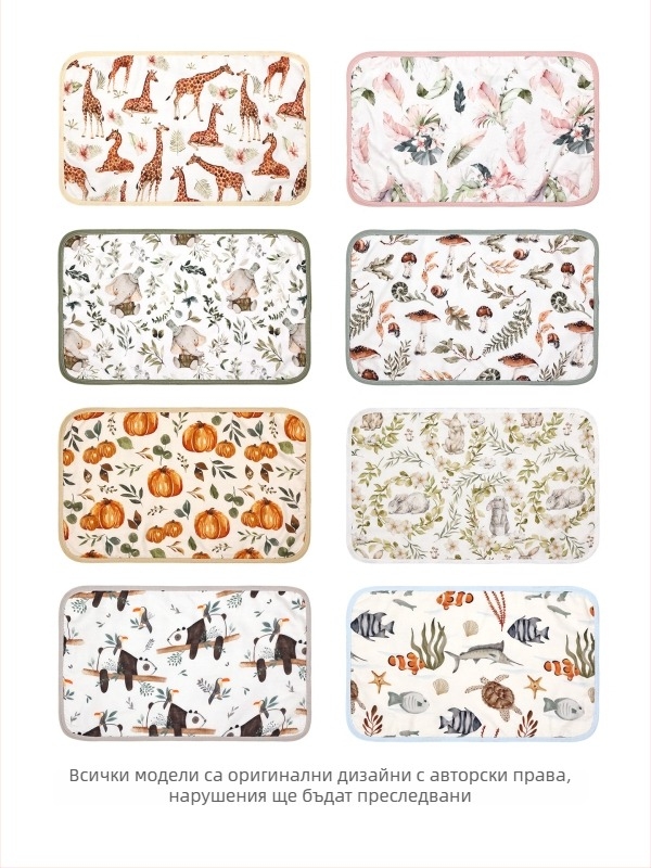 Бебешка възглавничка от марля с осем слоя и бамбуково-памучна материя, стил карикатура, подходяща за бебета и малки деца.