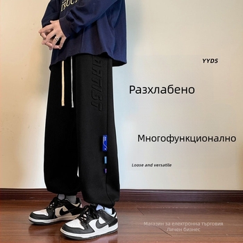 Мъжки свободни спортни панталони със средно-висока талия, полиестерова смес, микроеластичност, нормална дебелина, за всички сезони