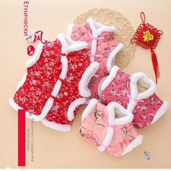 Детска жилетка с флорален етно стил, корейски модел, трислойна quilted, топла, външна тъкан от заешки пух 71–80%