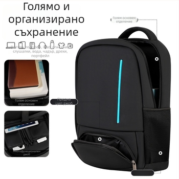 Унисекс бизнес раница за лаптоп, PU кожа, водоустойчива, разширяваща се, капацитет 20–35 л