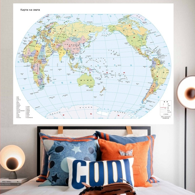 Гобелен карта на света за стена – плюш, полиестер 71–80%, правоъгълна форма, геометрична абстракция, ръчно пране