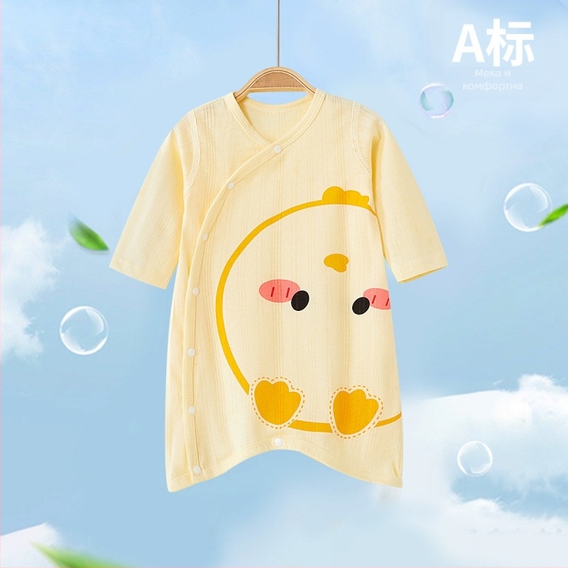 Детски памучен гащеризон за сън с животински карикатурен принт, дълъг ръкав, унисекс, за деца 1–3 години