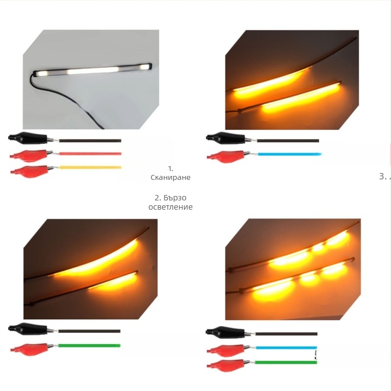 Мотоциклет дневни LED светлини с лента с ефект на течна вода, светлинен водач, 12V, PVC, LED 3014, живот до 15000 ч