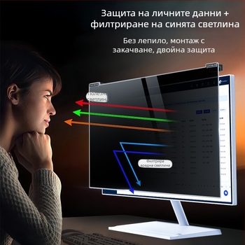 Екран за поверителност за компютър с висящ монтаж — антишпионски филтър, филтър за синя светлина, за настолен компютър и лаптоп