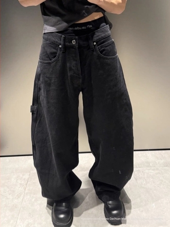 Дънени дамски панталони с висока талия, широки и дълги, деним памук 90–95%, висока еластичност