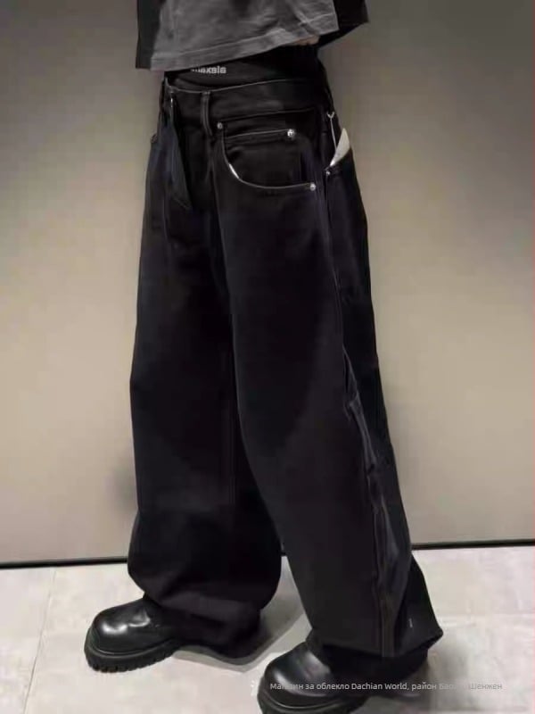 Дънени дамски панталони с висока талия, широки и дълги, деним памук 90–95%, висока еластичност