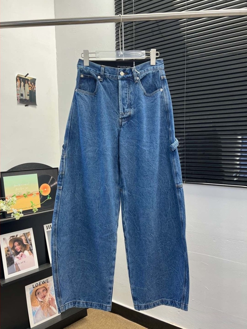 Дънени дамски панталони с висока талия, широки и дълги, деним памук 90–95%, висока еластичност