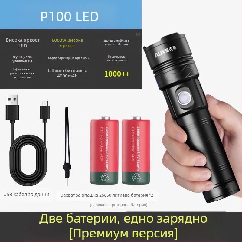 Ръчно LED фенер с ултраярна светлина, презареждаем за употреба на открито, дълъг обсег на лъчение, модел AS-328