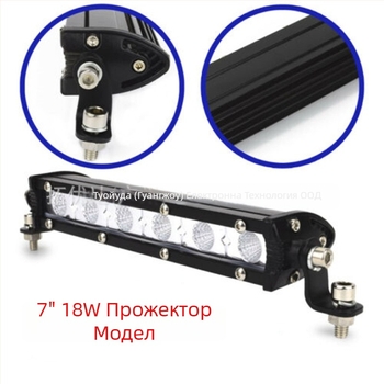 Автомобилна LED лента за светлина – алуминиев корпус, 9–60V вход, 18–72W мощност, 1100–3500 lm светлинен поток, живот 20000 ч, едноредово работно осветление