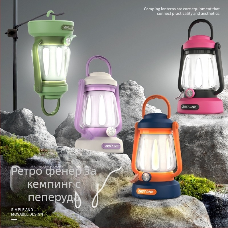 Презареждаща LED къмпинг лампа, преносима палаткова лампа за палатка с бутонен превключвател, 3.7V 2.3W