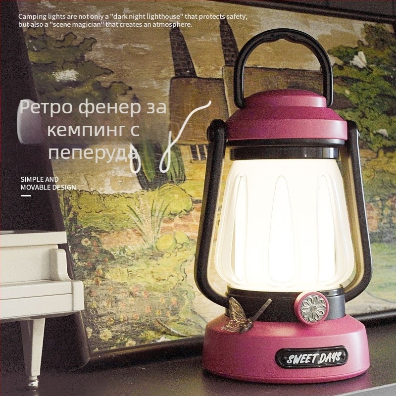 Презареждаща LED къмпинг лампа, преносима палаткова лампа за палатка с бутонен превключвател, 3.7V 2.3W